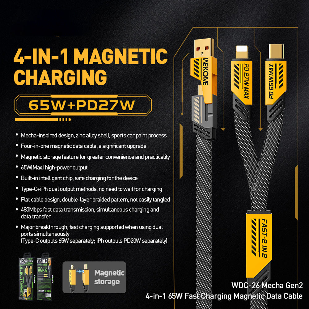 WEKOME WDC-26 4 in 1 1.2m Magnetic Charging Cable 65W Fast Phone Charger 480Mbps IP / USB / Type-C Data Cable WEKOME WDC-26 4 in 1 1.2m Magnetic Charging Cable 65W Fast Phone Charger 480Mbps IP / USB / Type-C Data Cable